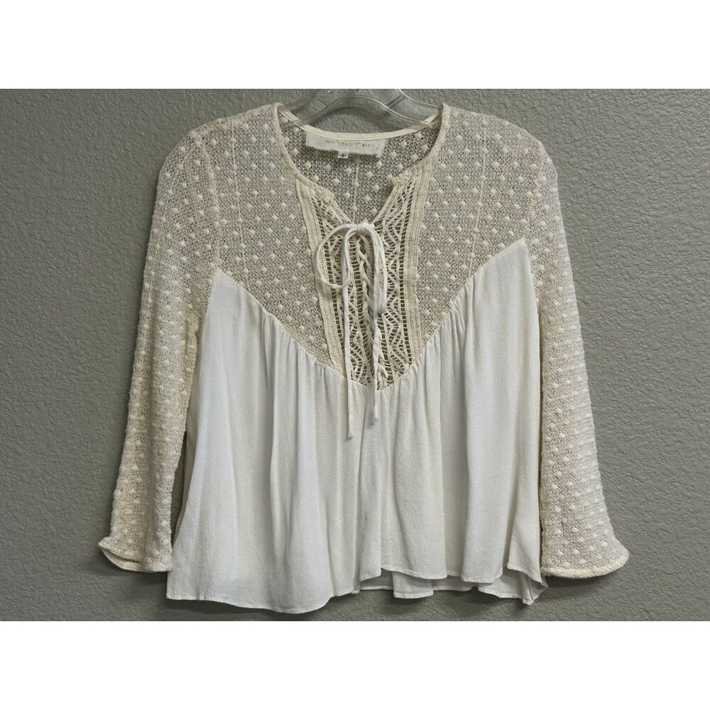 Jen's Pirate Booty Cream Lace Yoke Peasant Top